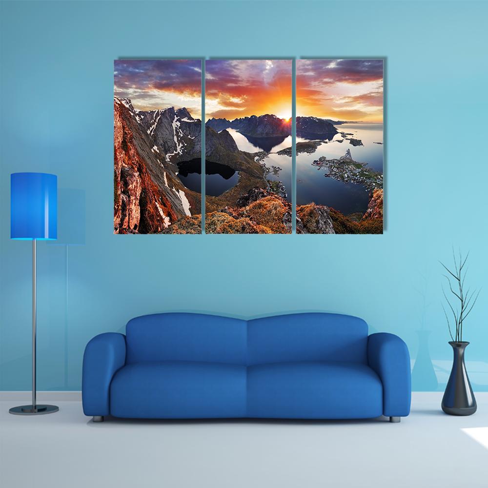 Mountain Coast Norway Canvas Wall Art-3 Horizontal-Gallery Wrap-37" x 24"-Tiaracle