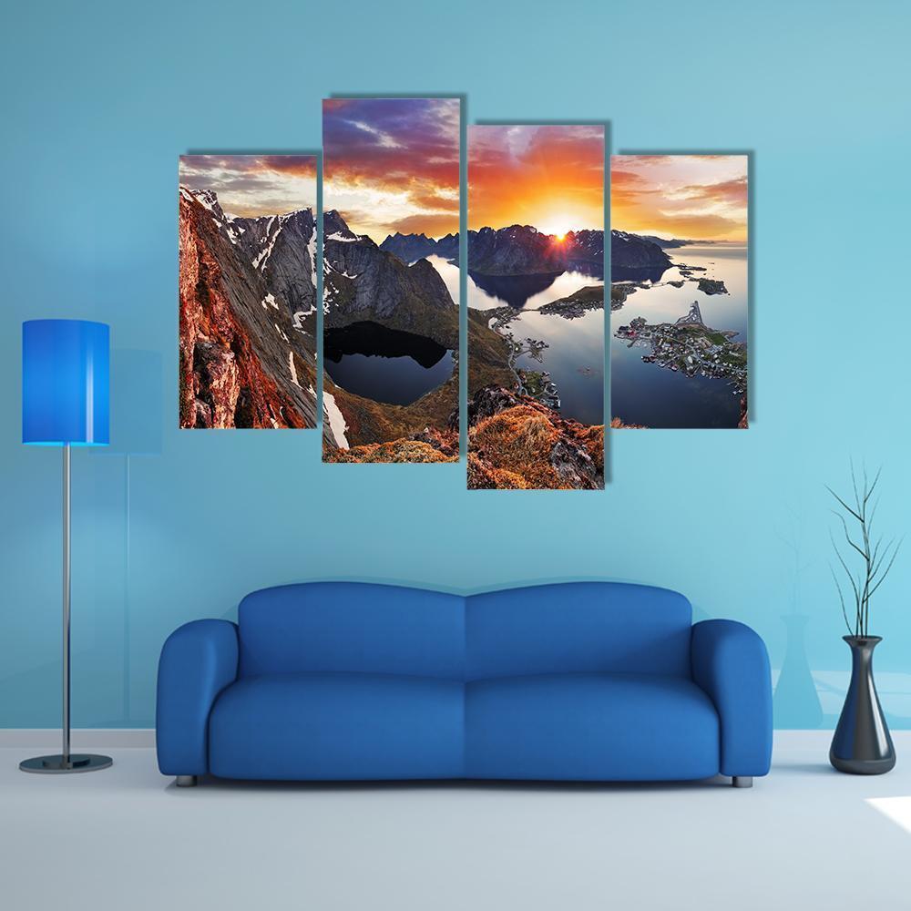 Mountain Coast Norway Canvas Wall Art-4 Pop-Gallery Wrap-50" x 32"-Tiaracle