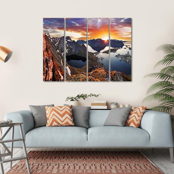 Mountain Coast Norway Canvas Wall Art-4 Horizontal-Gallery Wrap-34" x 24"-Tiaracle