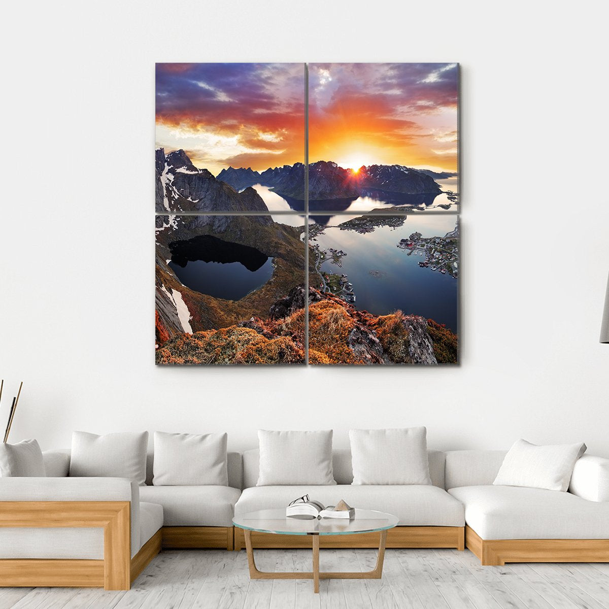 Mountain Coast Norway Canvas Wall Art-4 Square-Gallery Wrap-17" x 17"-Tiaracle
