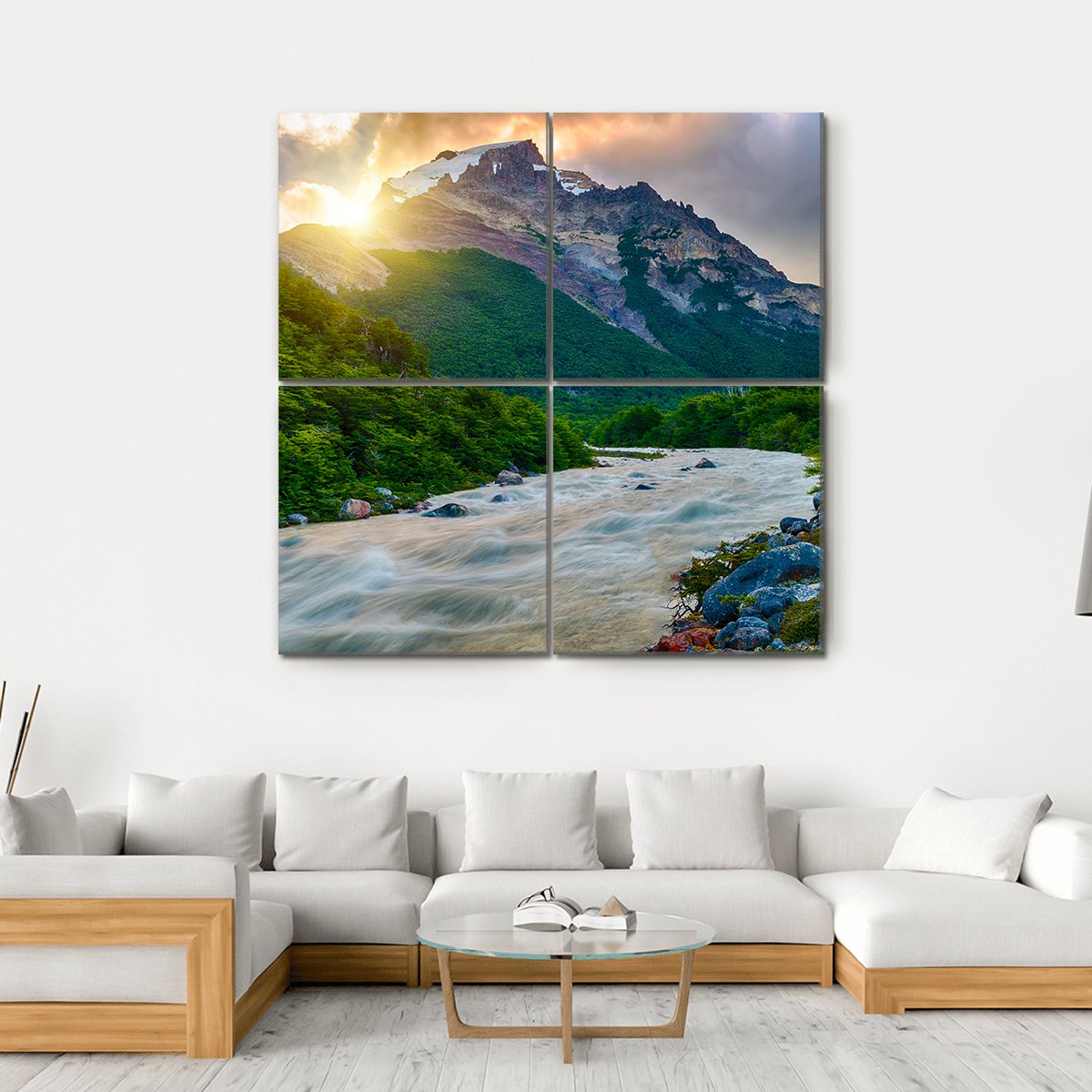 Mountain & Fitzroy River Canvas Wall Art-4 Square-Gallery Wrap-17" x 17"-Tiaracle