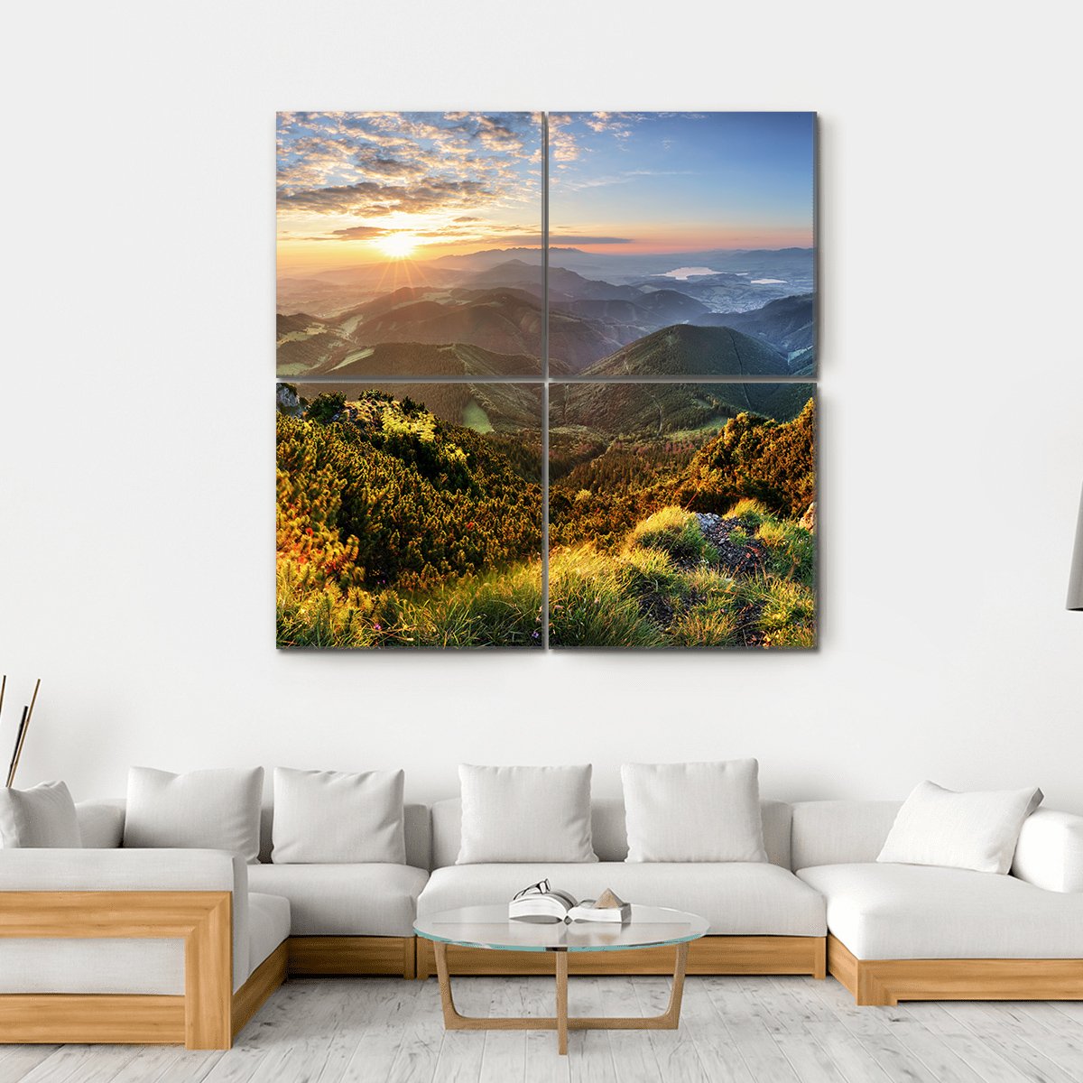Mountain Forest In Sunlight Canvas Wall Art-4 Square-Gallery Wrap-17" x 17"-Tiaracle