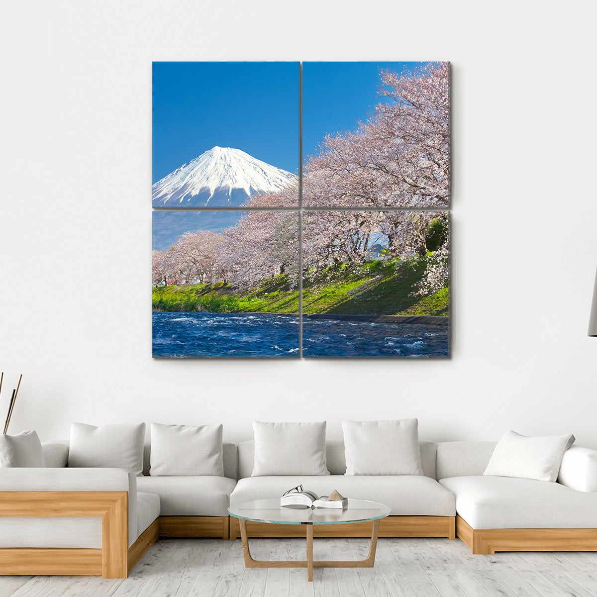 Mountain Fuji & Cherry Blossom Canvas Wall Art-4 Square-Gallery Wrap-17" x 17"-Tiaracle