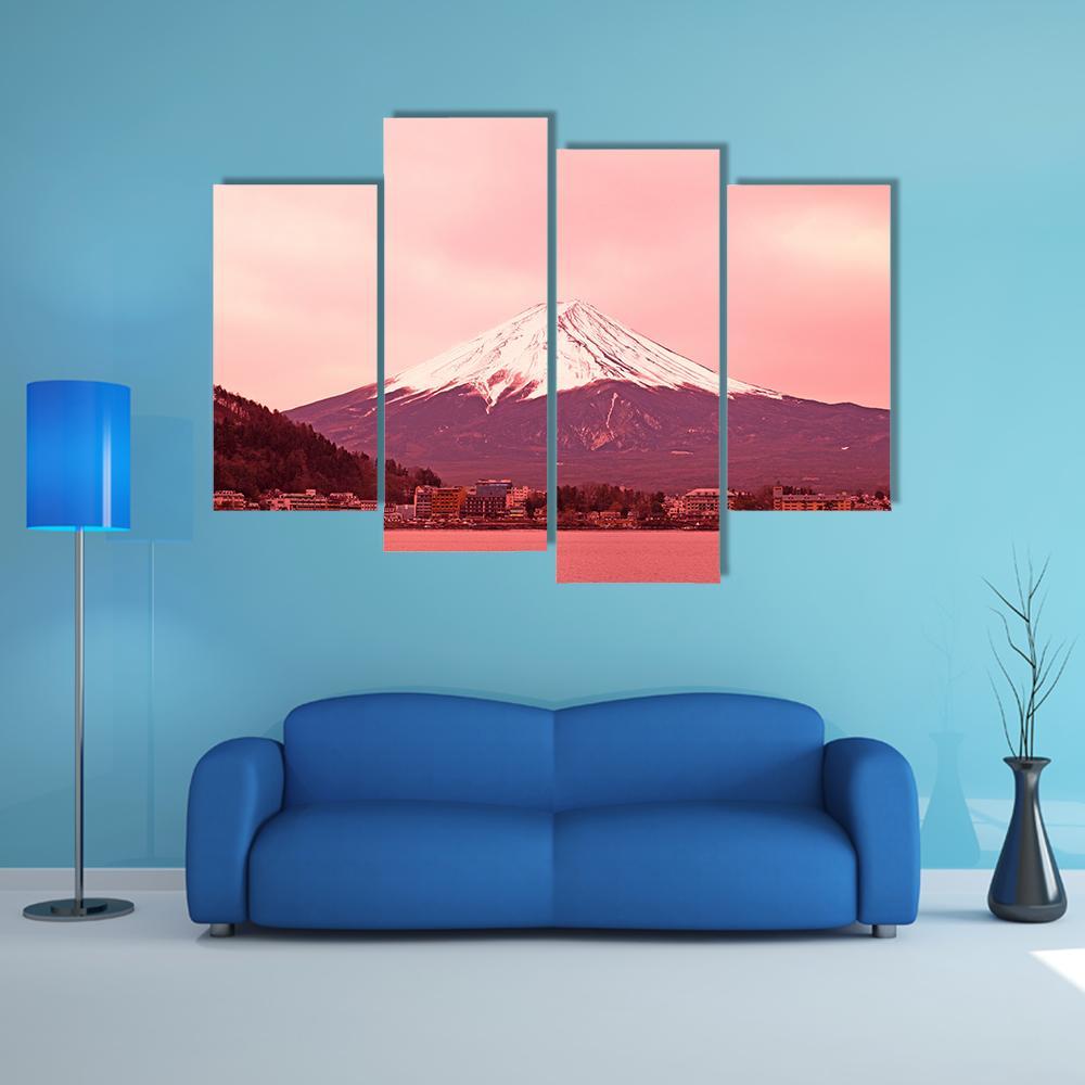 Mountain Fuji At Morning Canvas Wall Art-4 Pop-Gallery Wrap-50" x 32"-Tiaracle