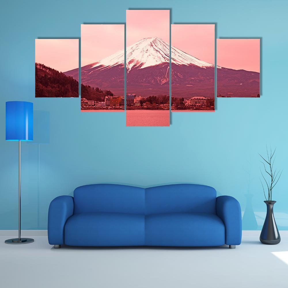 Mountain Fuji At Morning Canvas Wall Art-5 Star-Gallery Wrap-62" x 32"-Tiaracle