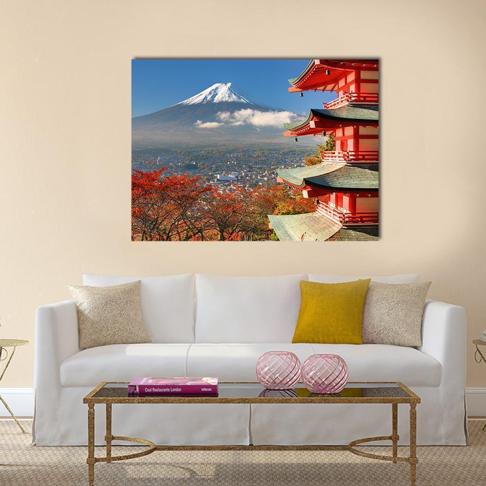 Mount Fuji & Chureito Pagoda Canvas Wall Art-1 Piece-Gallery Wrap-48" x 32"-Tiaracle