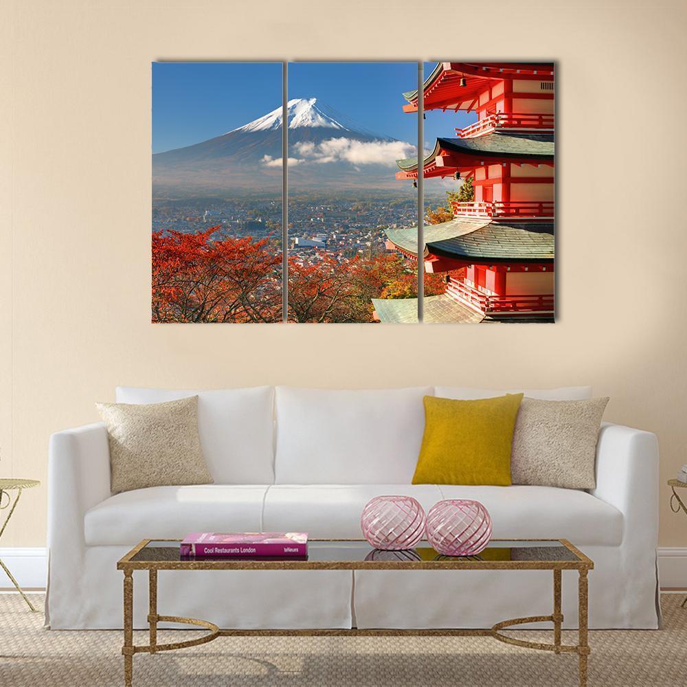 Mount Fuji &amp; Chureito Pagoda Canvas Wall Art-3 Horizontal-Gallery Wrap-37" x 24"-Tiaracle