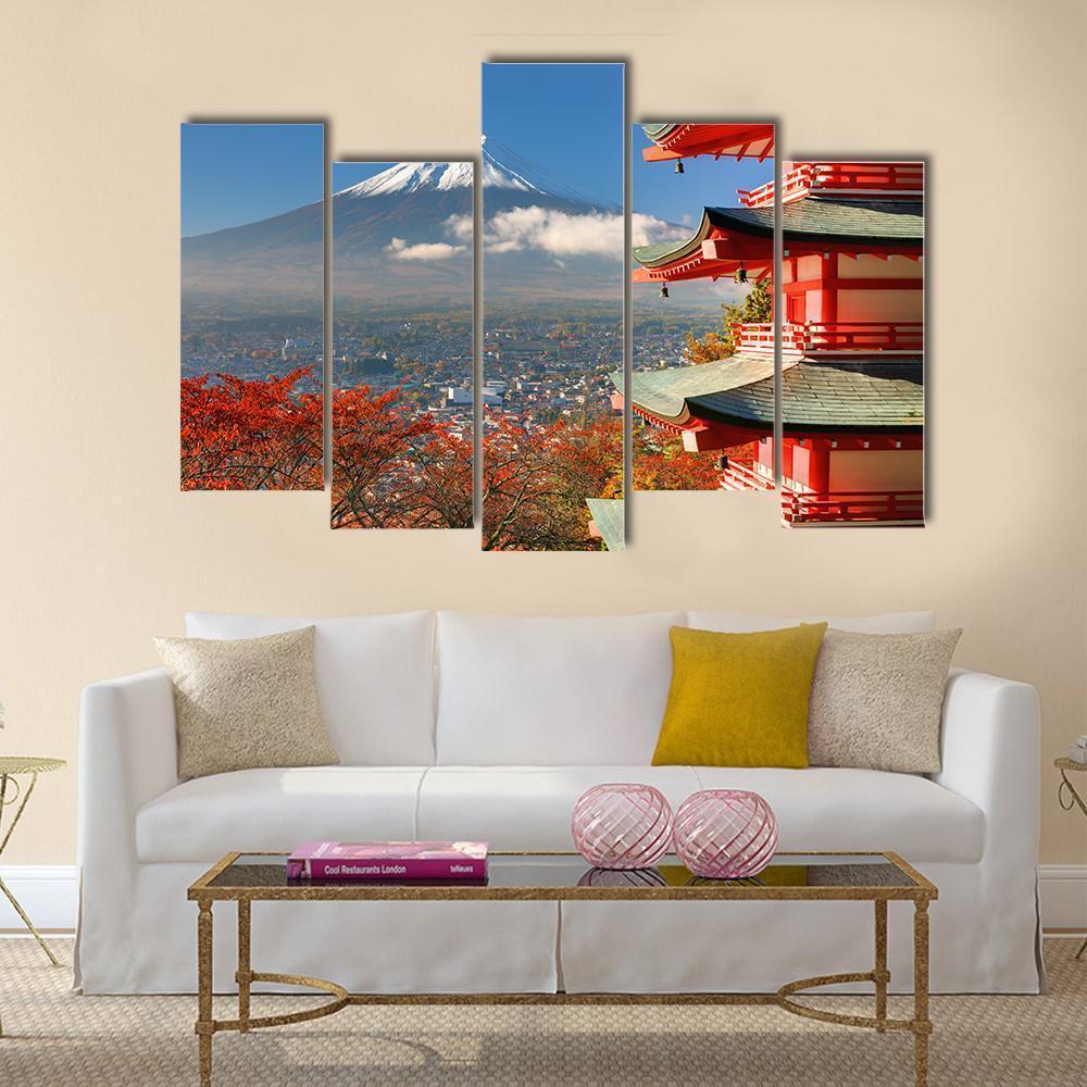 Mount Fuji &amp; Chureito Pagoda Canvas Wall Art-5 Pop-Gallery Wrap-47" x 32"-Tiaracle