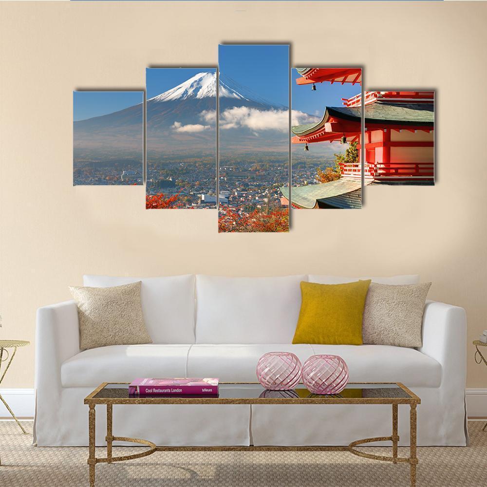 Mount Fuji & Chureito Pagoda Canvas Wall Art-1 Piece-Gallery Wrap-48" x 32"-Tiaracle