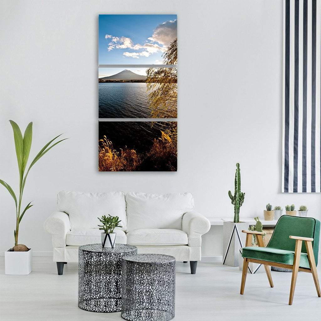 Mount Fuji & Lake Kawaguchi Vertical Canvas Wall Art-3 Vertical-Gallery Wrap-12" x 25"-Tiaracle