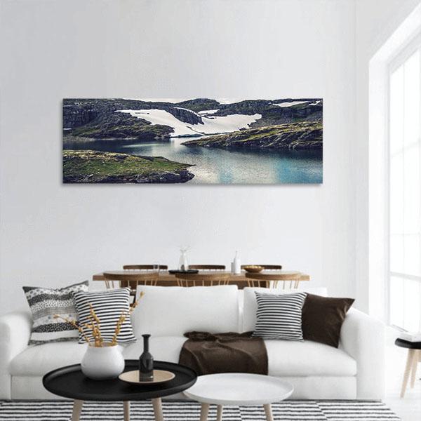 Mountain Glacial Lake Panoramic Canvas Wall Art-1 Piece-36" x 12"-Tiaracle