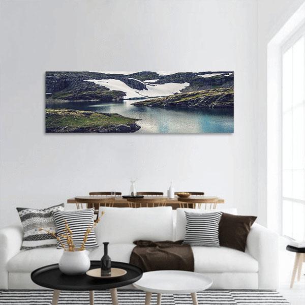 Mountain Glacial Lake Panoramic Canvas Wall Art-3 Piece-25" x 08"-Tiaracle