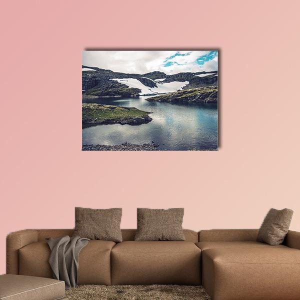 Mountain Glacial Lake Canvas Wall Art-1 Piece-Gallery Wrap-48&quot; x 32&quot;-Tiaracle