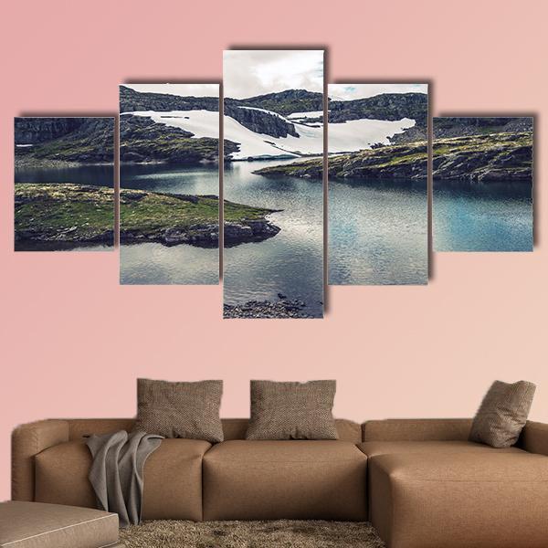 Mountain Glacial Lake Canvas Wall Art-5 Star-Gallery Wrap-62&quot; x 32&quot;-Tiaracle