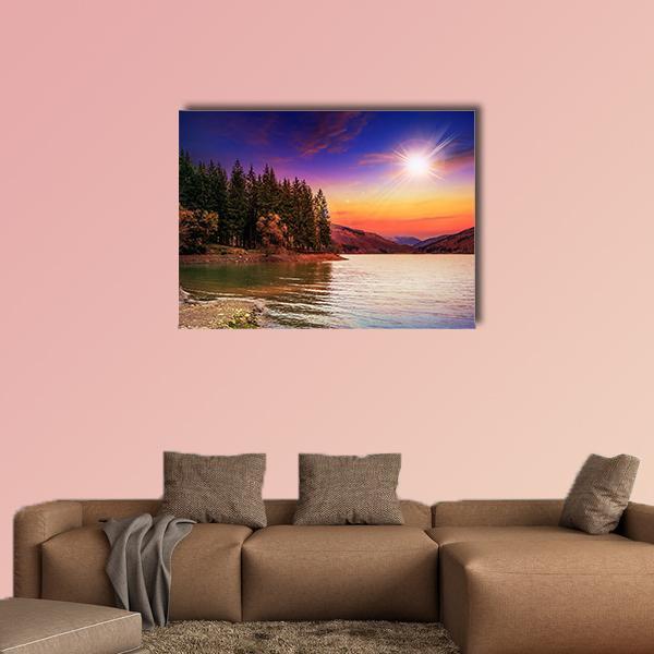 Mountain Lake In Autumn Canvas Wall Art-1 Piece-Gallery Wrap-48" x 32"-Tiaracle