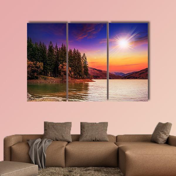 Mountain Lake In Autumn Canvas Wall Art-3 Horizontal-Gallery Wrap-25" x 16"-Tiaracle