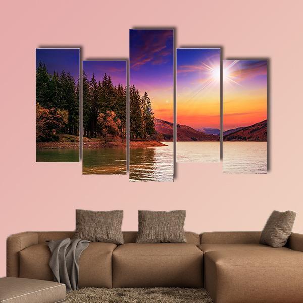 Mountain Lake In Autumn Canvas Wall Art-5 Pop-Gallery Wrap-47" x 32"-Tiaracle