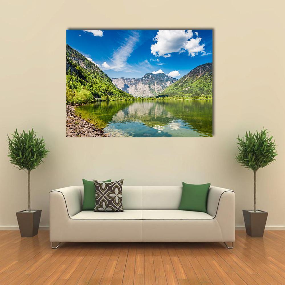 Mountain Lake & Mountains Canvas Wall Art-1 Piece-Gallery Wrap-48" x 32"-Tiaracle