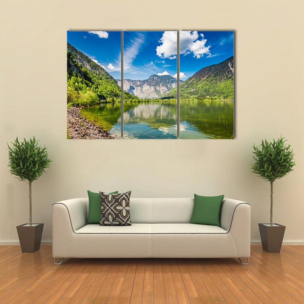 Mountain Lake & Mountains Canvas Wall Art-4 Pop-Gallery Wrap-50" x 32"-Tiaracle