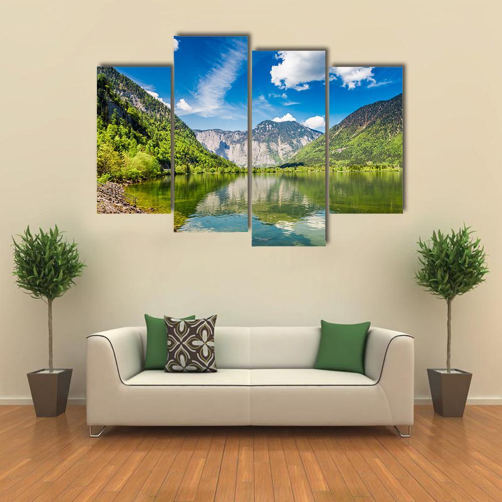Mountain Lake & Mountains Canvas Wall Art-4 Pop-Gallery Wrap-50" x 32"-Tiaracle