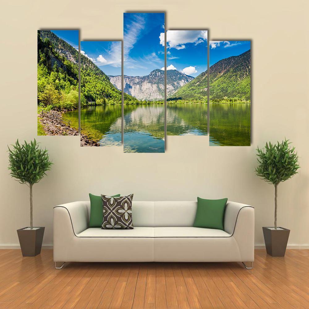 Mountain Lake & Mountains Canvas Wall Art-5 Pop-Gallery Wrap-47" x 32"-Tiaracle