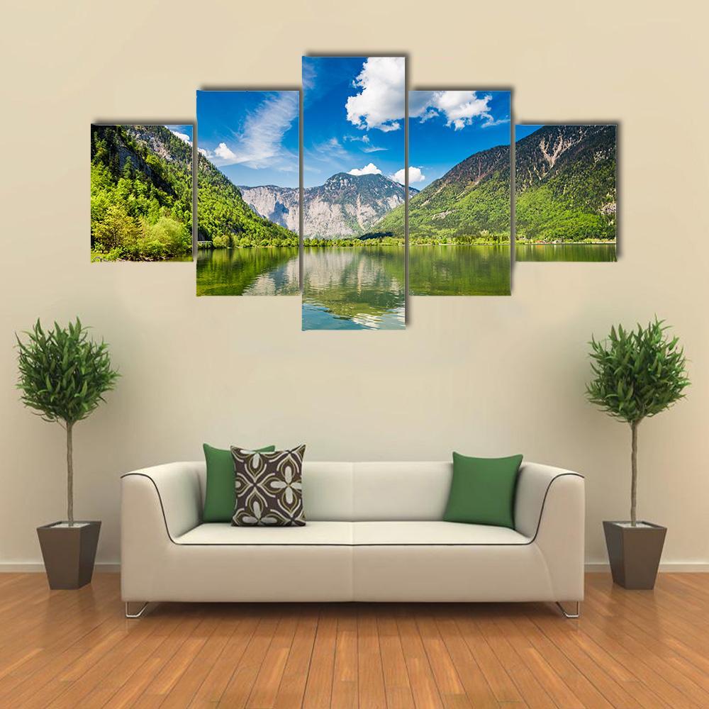 Mountain Lake & Mountains Canvas Wall Art-5 Star-Gallery Wrap-62" x 32"-Tiaracle