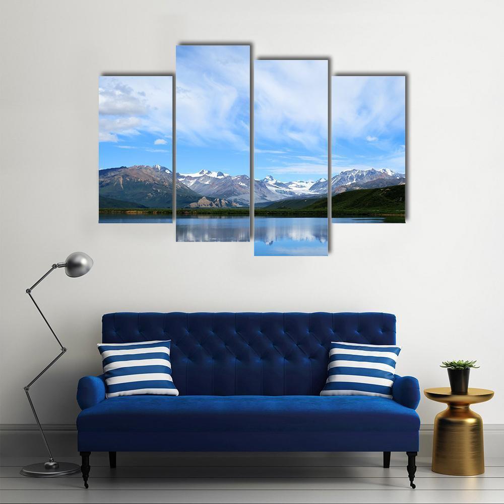 Mountain Lake In Alaska Canvas Wall Art-4 Pop-Gallery Wrap-50" x 32"-Tiaracle