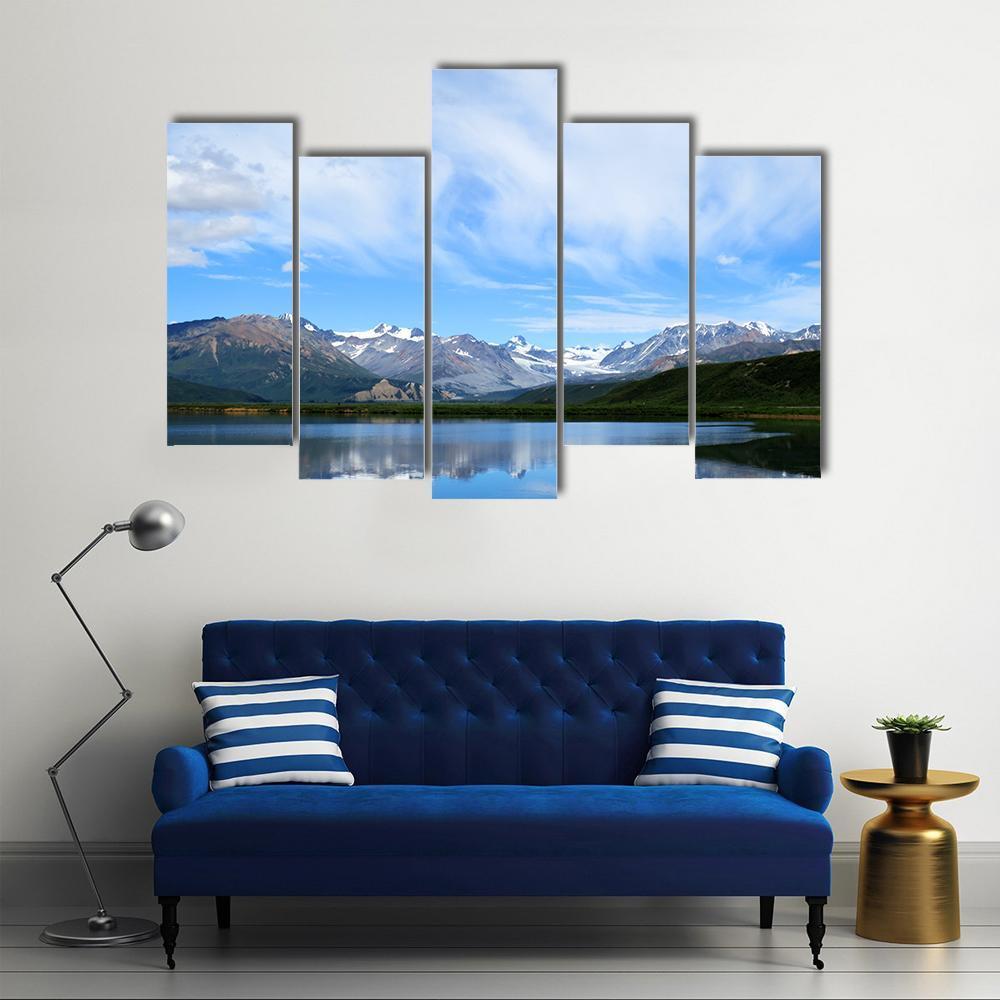 Mountain Lake In Alaska Canvas Wall Art-5 Pop-Gallery Wrap-47" x 32"-Tiaracle