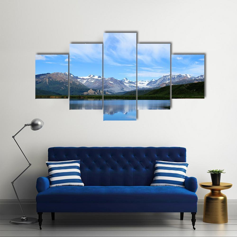 Mountain Lake In Alaska Canvas Wall Art-5 Star-Gallery Wrap-62" x 32"-Tiaracle