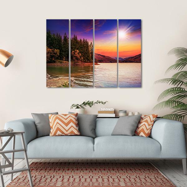 Mountain Lake In Autumn Canvas Wall Art-4 Horizontal-Gallery Wrap-34" x 24"-Tiaracle