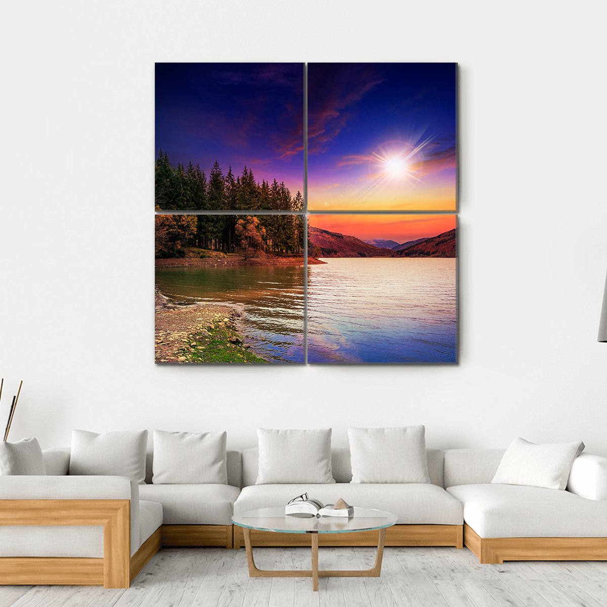 Mountain Lake In Autumn Canvas Wall Art-4 Square-Gallery Wrap-17" x 17"-Tiaracle