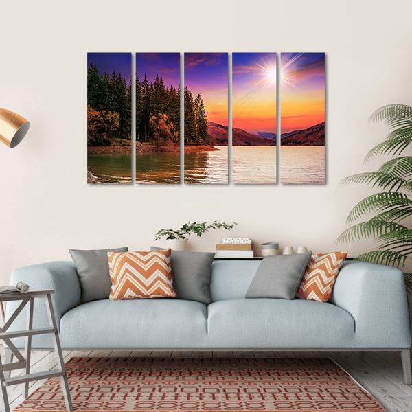 Mountain Lake In Autumn Canvas Wall Art-5 Horizontal-Gallery Wrap-22" x 12"-Tiaracle