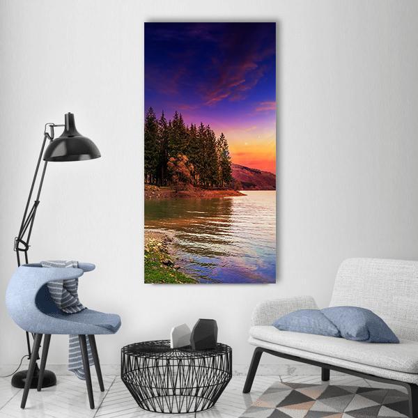 Mountain Lake In Autumn Vertical Canvas Wall Art-3 Vertical-Gallery Wrap-12" x 25"-Tiaracle