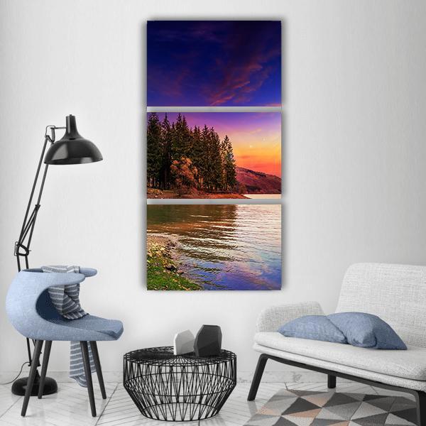 Mountain Lake In Autumn Vertical Canvas Wall Art-3 Vertical-Gallery Wrap-12" x 25"-Tiaracle