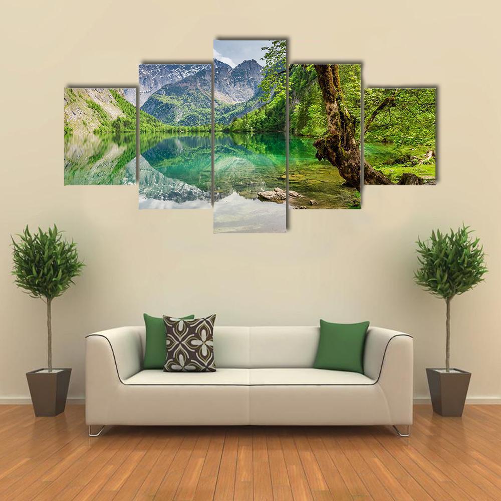 Mountain Lake In Germany Canvas Wall Art-5 Star-Gallery Wrap-62" x 32"-Tiaracle