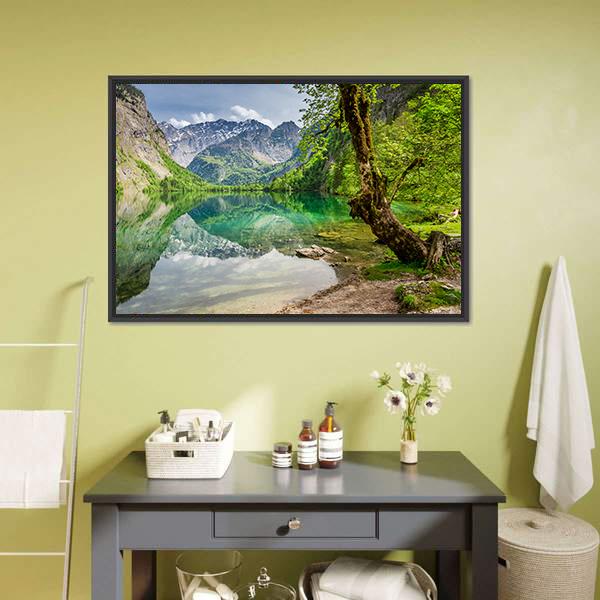 Mountain Lake In Germany Canvas Wall Art-1 Piece-Floating Frame-24" x 16"-Tiaracle