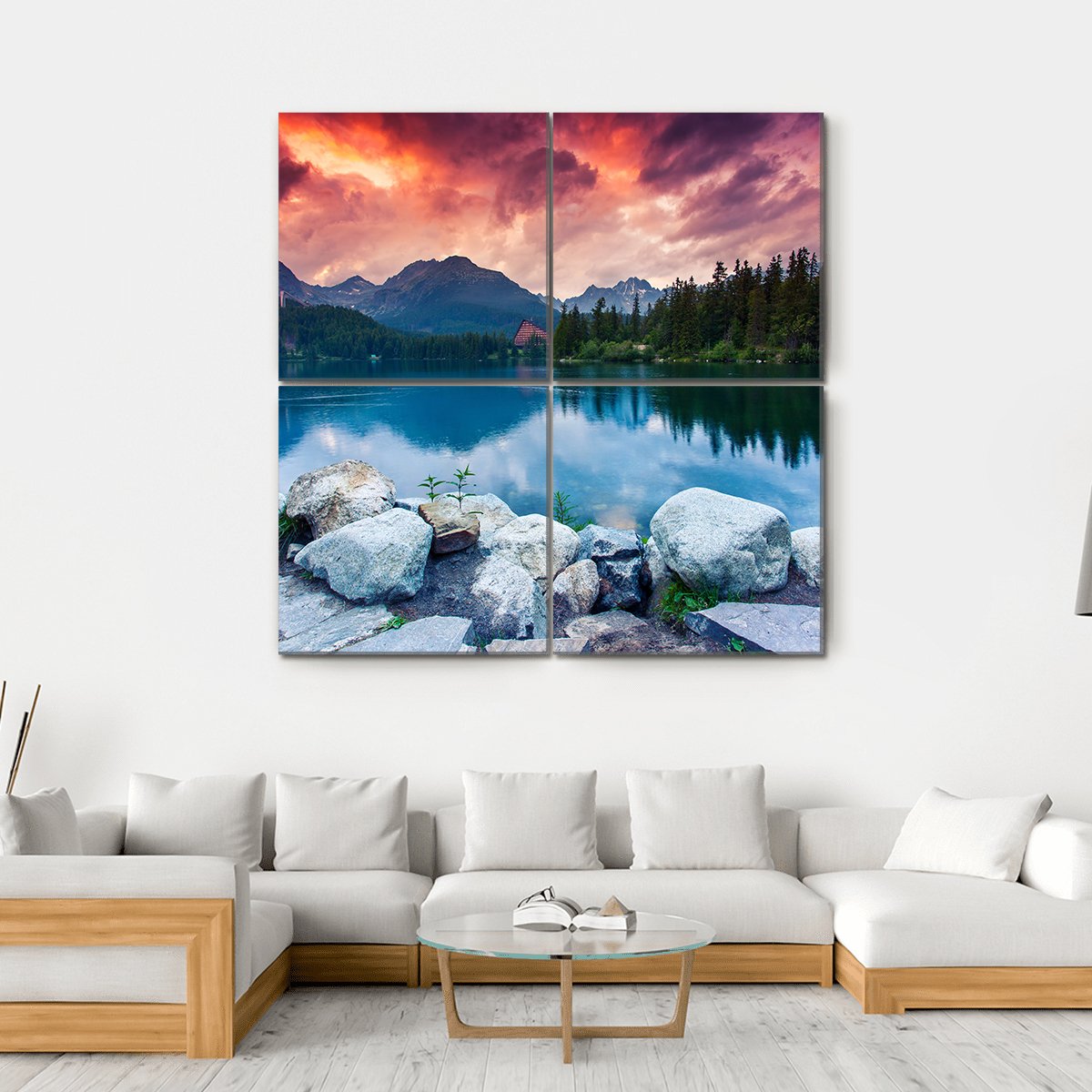 Mountain Lake In National Park High Tatra Canvas Wall Art-4 Square-Gallery Wrap-17" x 17"-Tiaracle