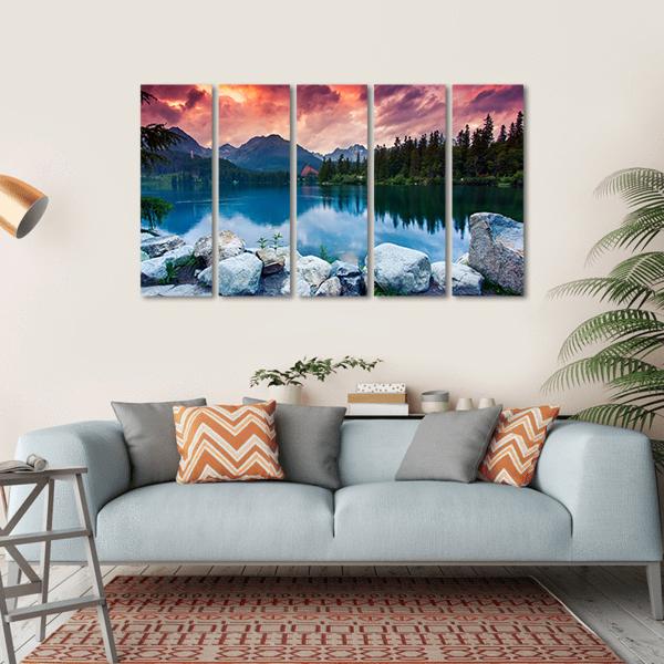 Mountain Lake In National Park High Tatra Canvas Wall Art-5 Horizontal-Gallery Wrap-22" x 12"-Tiaracle