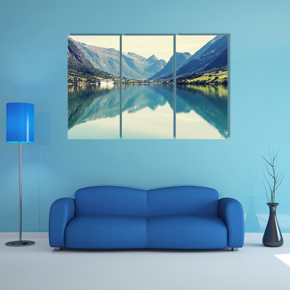 Mountain Lake Norway Canvas Wall Art-3 Horizontal-Gallery Wrap-37" x 24"-Tiaracle