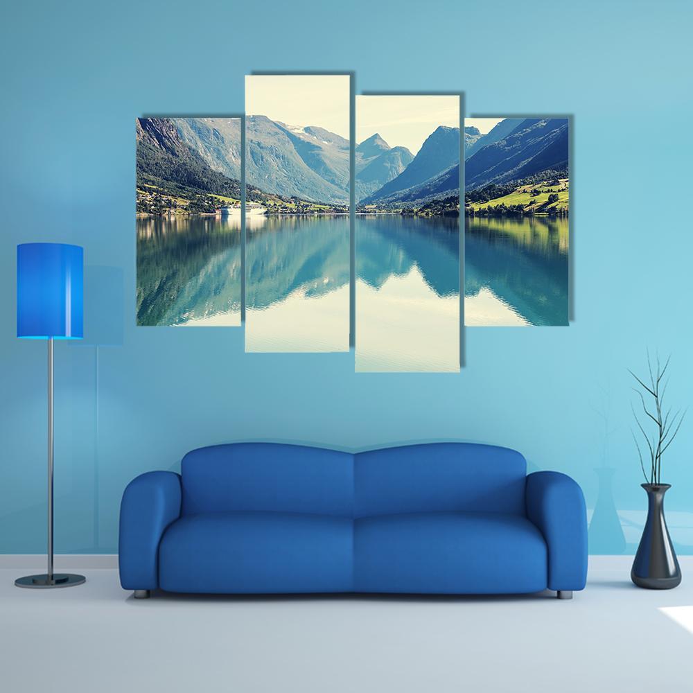 Mountain Lake Norway Canvas Wall Art-4 Pop-Gallery Wrap-50" x 32"-Tiaracle