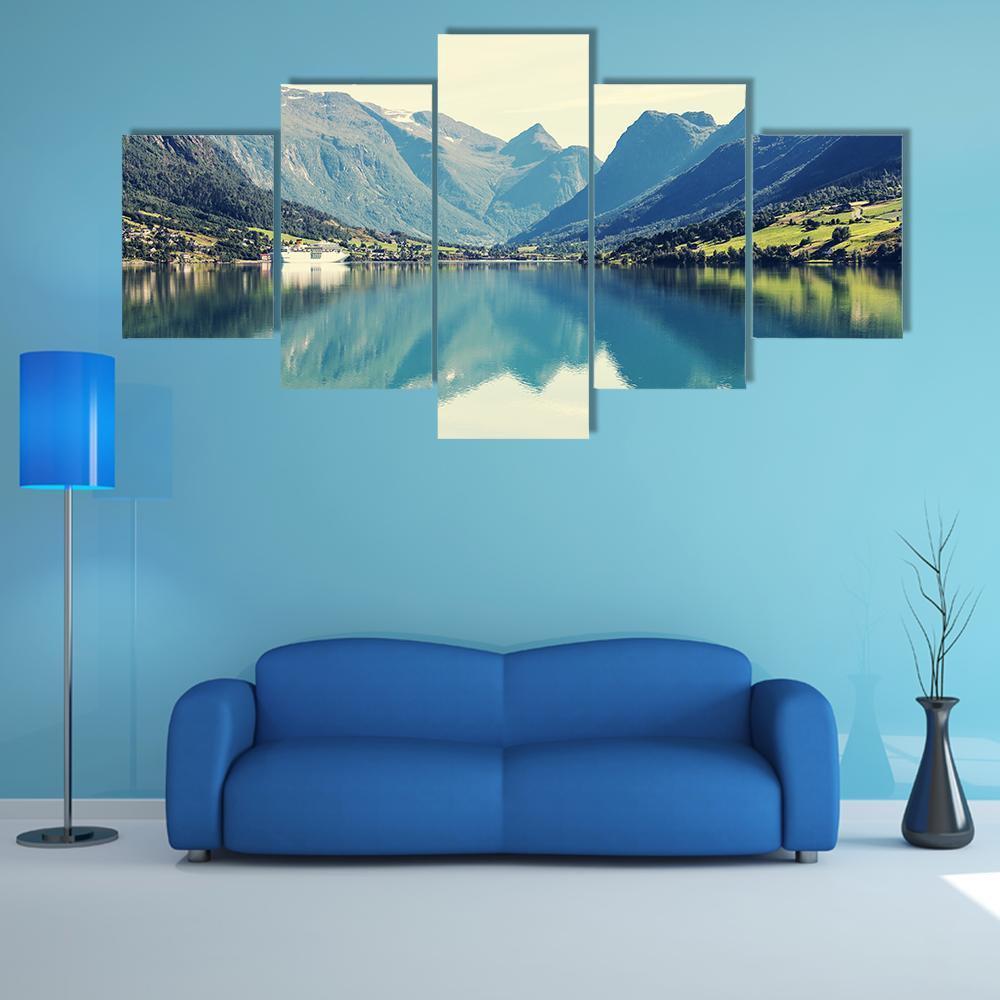 Mountain Lake Norway Canvas Wall Art-5 Star-Gallery Wrap-62" x 32"-Tiaracle