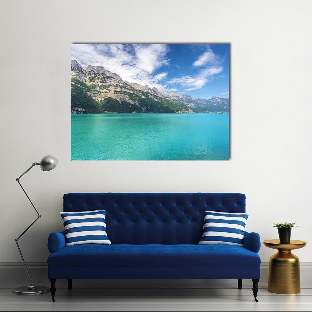 Mountain Lake In Switzerland Canvas Wall Art-1 Piece-Gallery Wrap-48" x 32"-Tiaracle