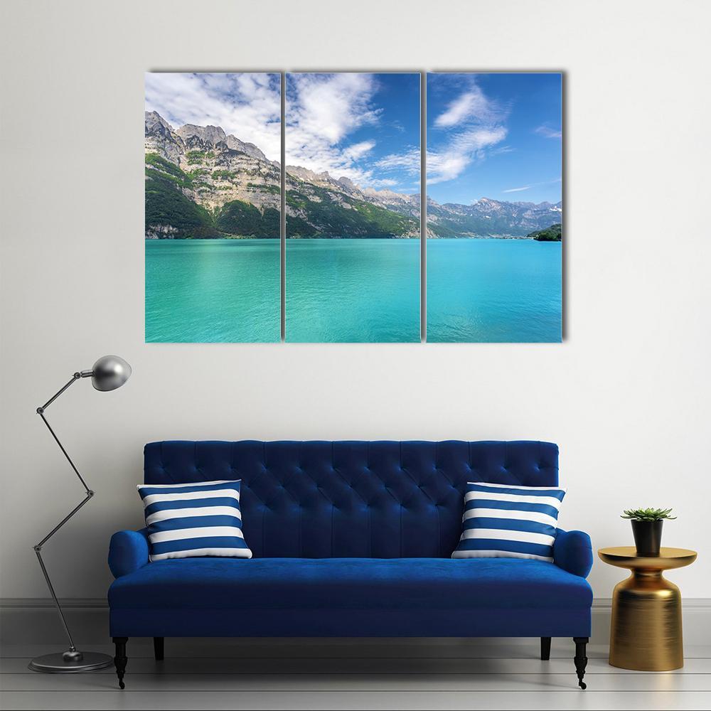 Mountain Lake In Switzerland Canvas Wall Art-3 Horizontal-Gallery Wrap-37" x 24"-Tiaracle