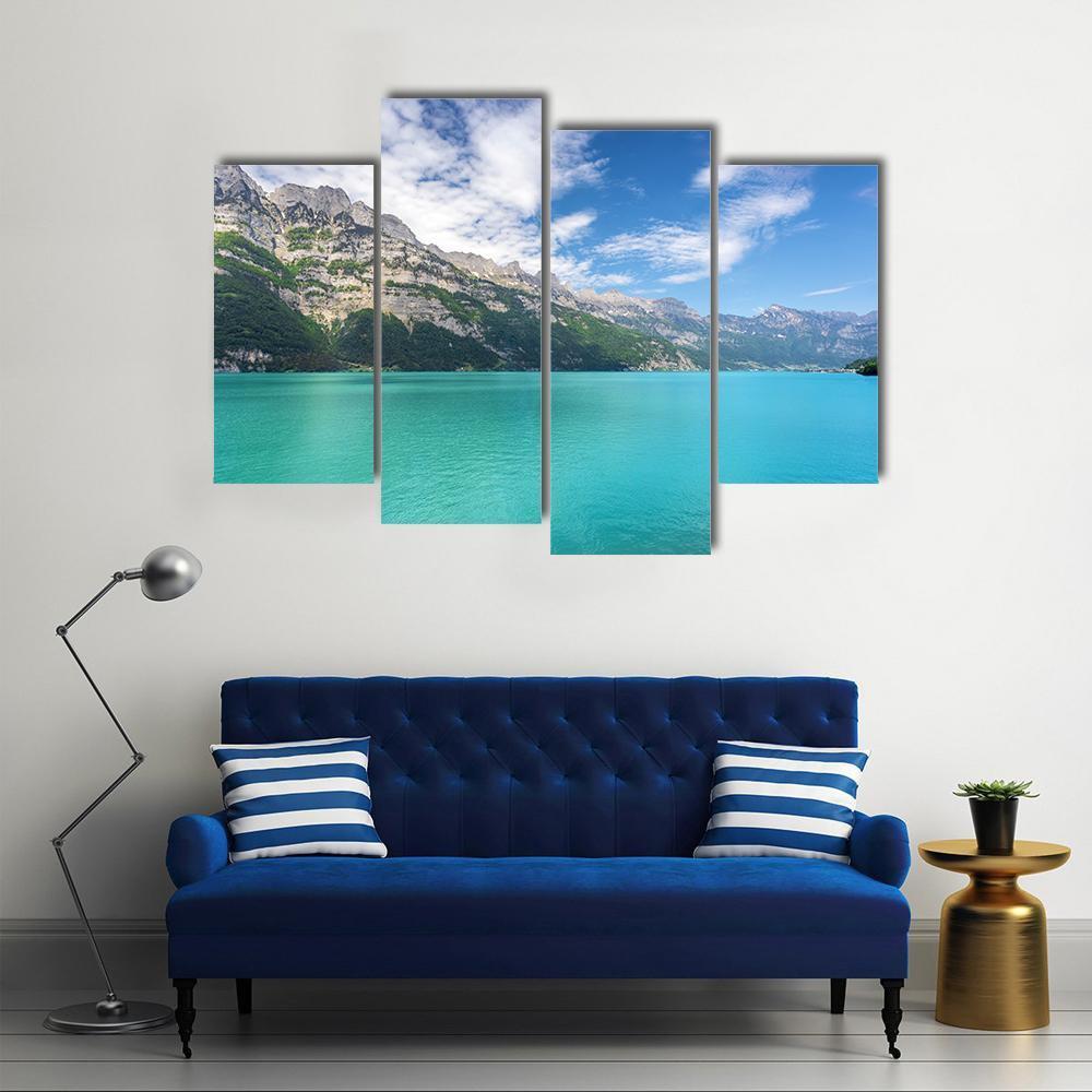 Mountain Lake In Switzerland Canvas Wall Art-4 Pop-Gallery Wrap-50" x 32"-Tiaracle