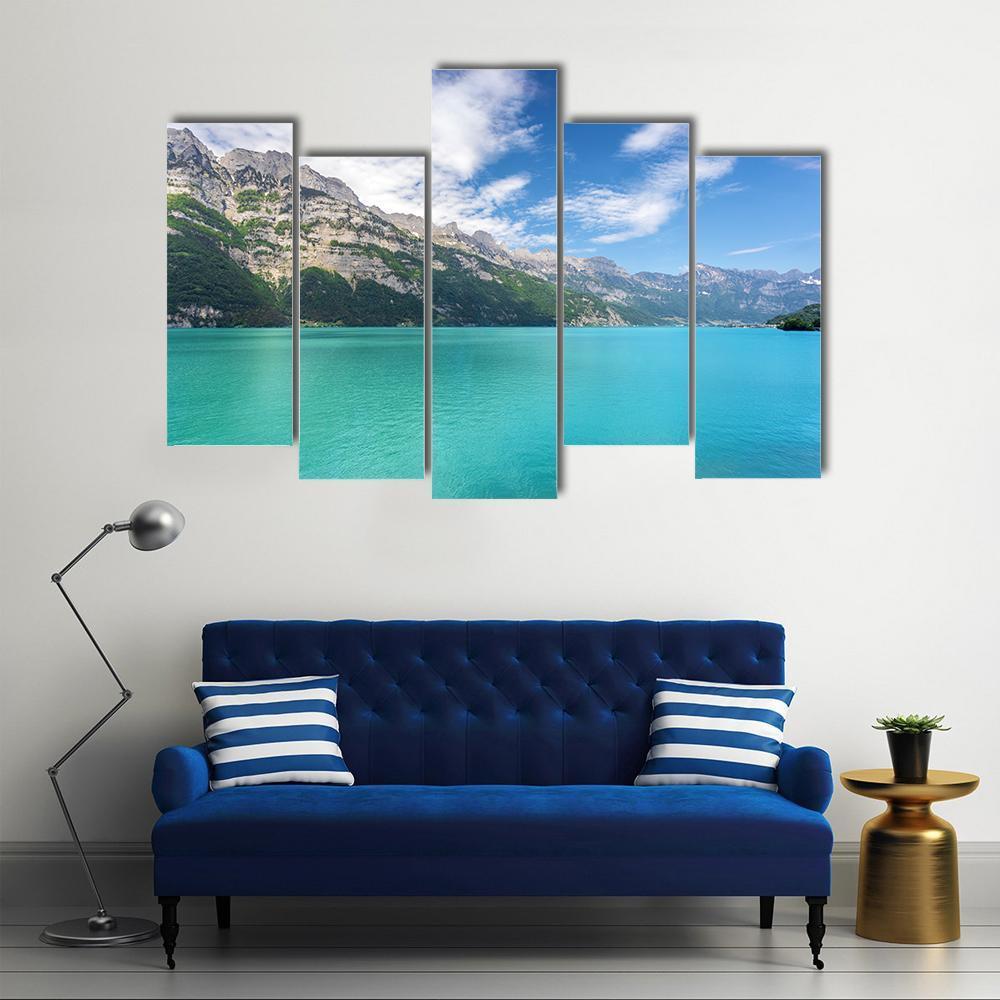 Mountain Lake In Switzerland Canvas Wall Art-5 Pop-Gallery Wrap-47" x 32"-Tiaracle