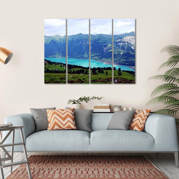 Mountain Lake Landscape Canvas Wall Art-4 Horizontal-Gallery Wrap-34" x 24"-Tiaracle