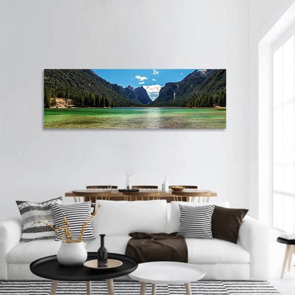 Lake In Dolomites Italy Panoramic Canvas Wall Art-1 Piece-36" x 12"-Tiaracle