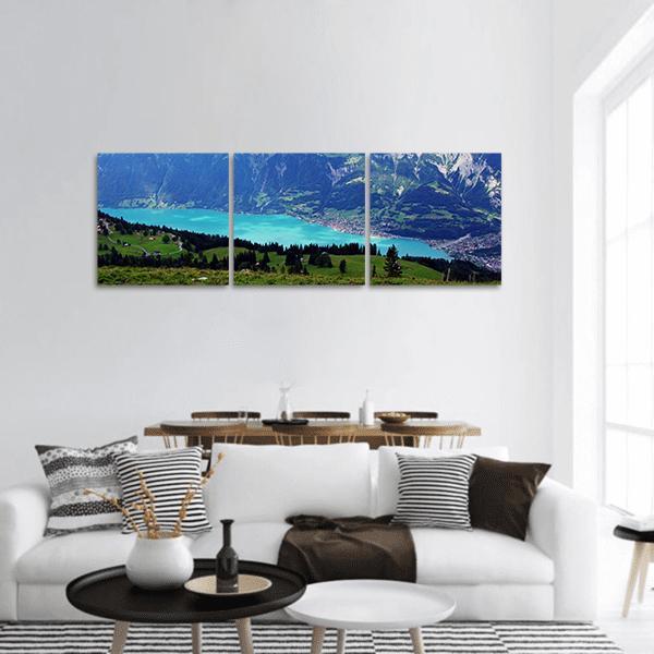 Mountain Lake Landscape Panoramic Canvas Wall Art-3 Piece-25" x 08"-Tiaracle