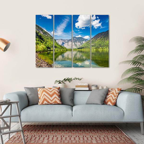 Mountain Lake & Mountains Canvas Wall Art-4 Horizontal-Gallery Wrap-34" x 24"-Tiaracle