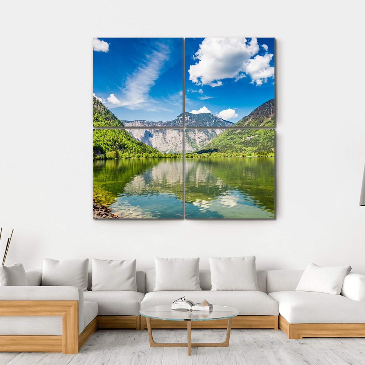 Mountain Lake & Mountains Canvas Wall Art-4 Square-Gallery Wrap-17" x 17"-Tiaracle